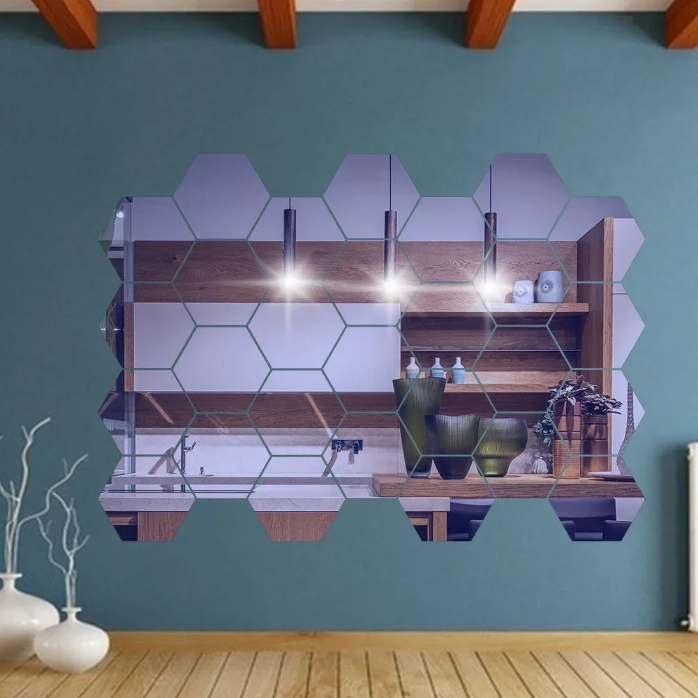 🪞Pack de 10 Espejos Hexagonales Decorativos - Decora de forma única tu hogar