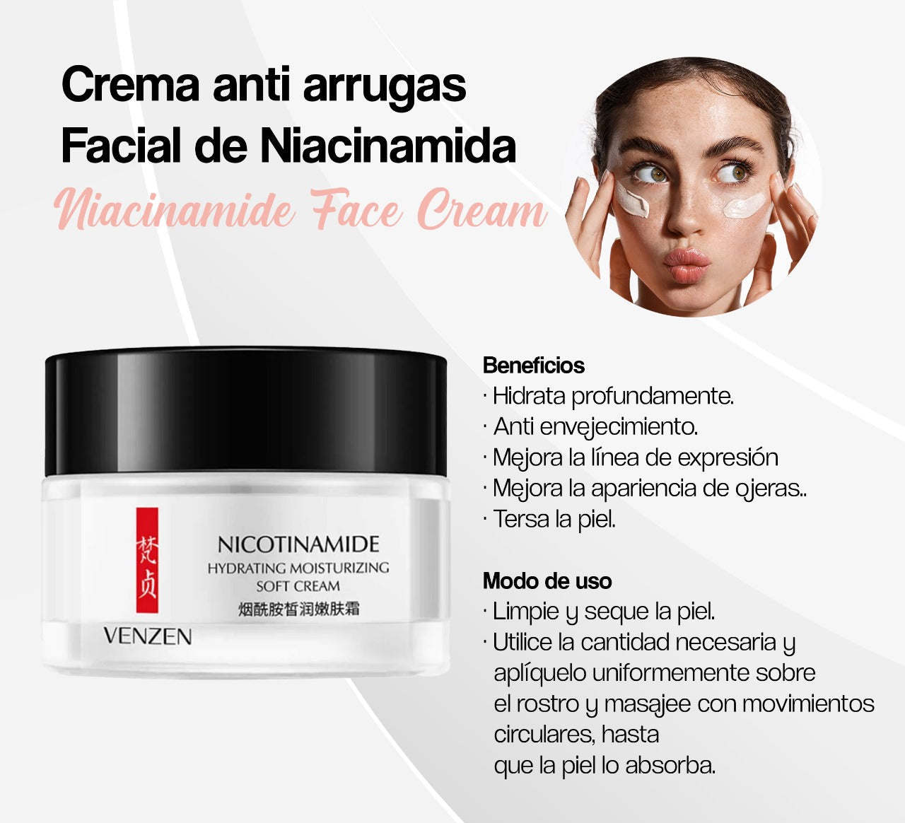Crema Facial Antiedad  de Niacinamida - VENZEN✨