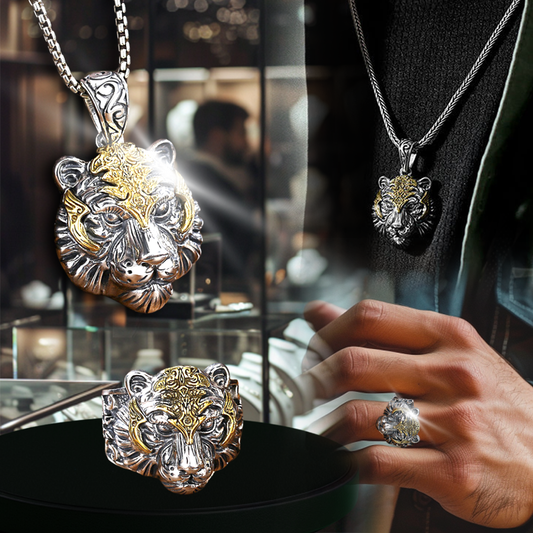 DUO DE LUJO DE CADENA Y ANILLO DE TIGRE IMPERIAL🐯 - EDICIÓN LIMITADA⏳