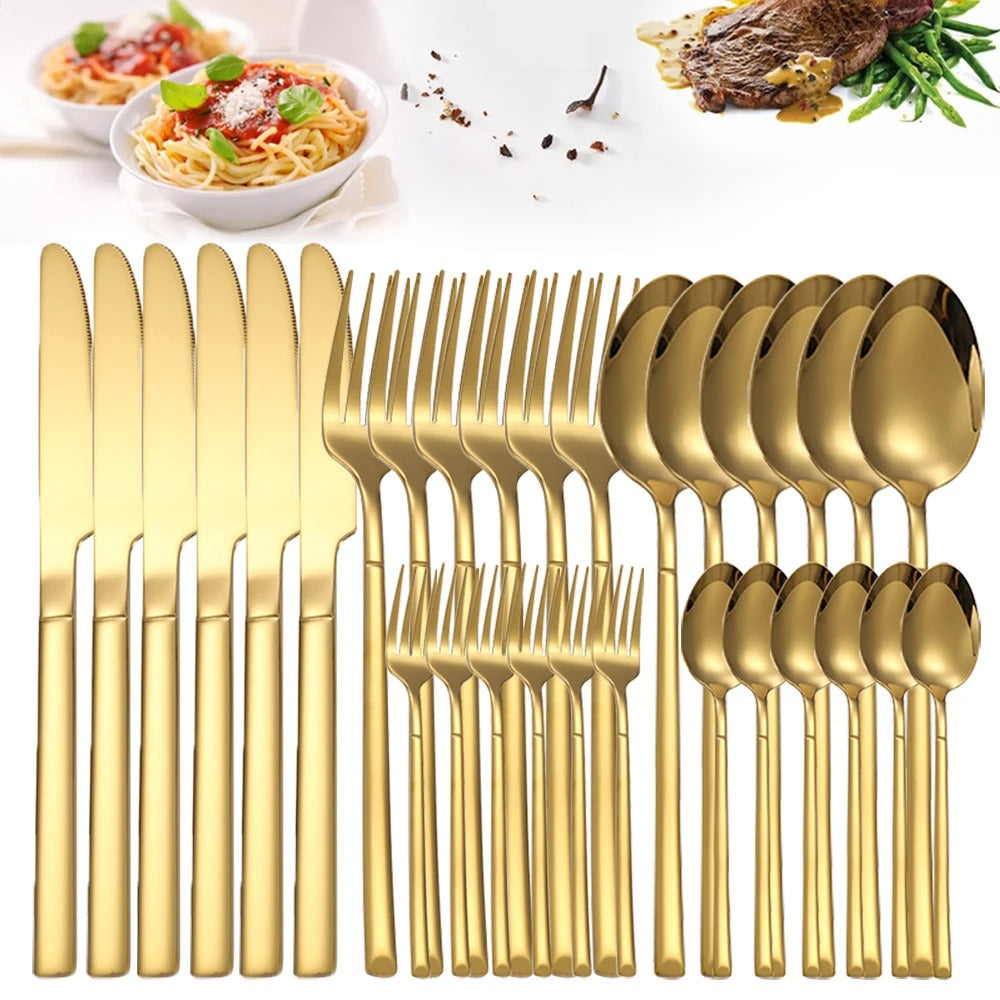 Set Esencia Dorada™ – Juego de Cubiertos de Lujo (24 piezas en Acero Inoxidable doradas)
