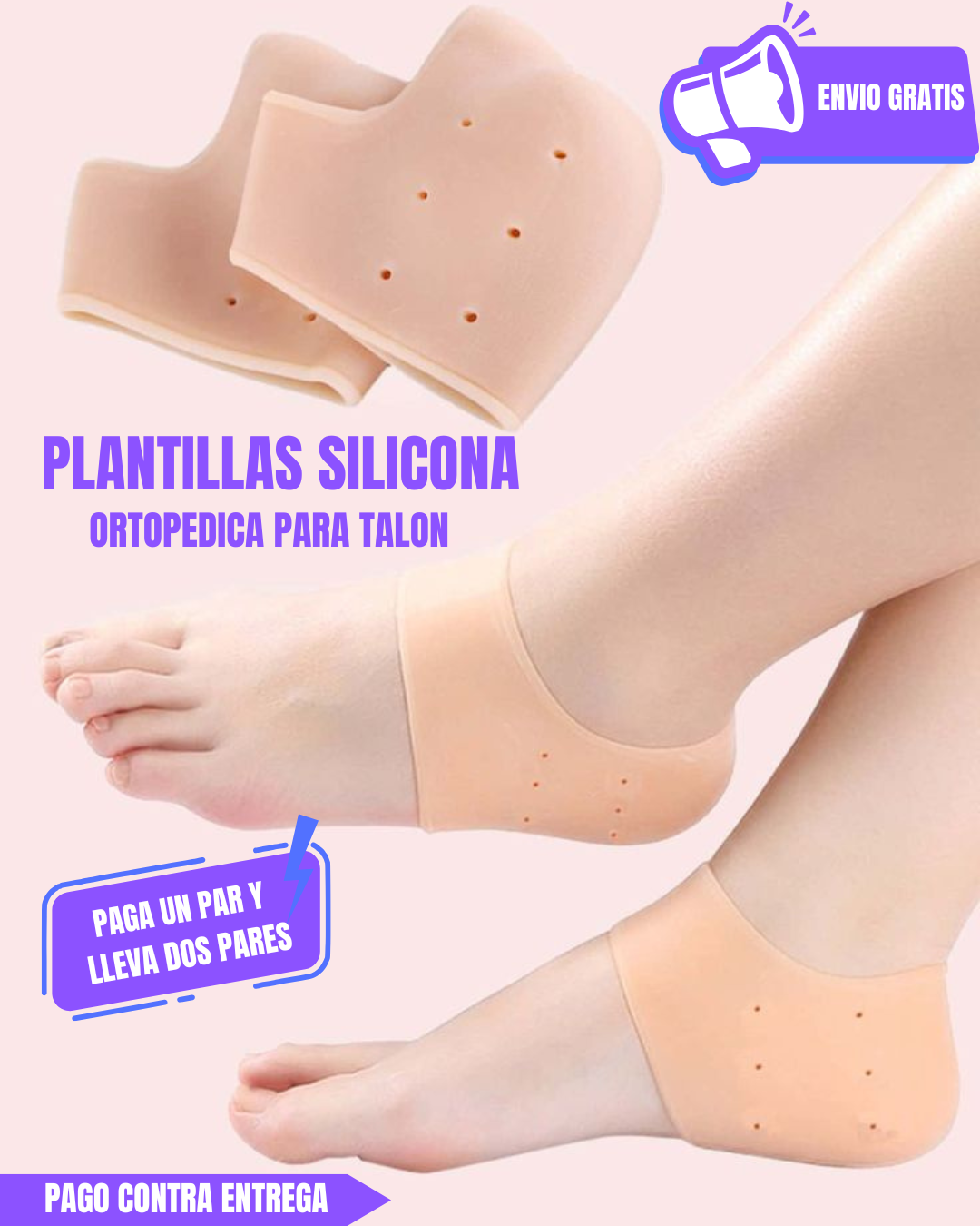 1 par de Plantilla Silicona Ortopédica  Para Talón👣 + 1 Par adicional GRATIS🎁